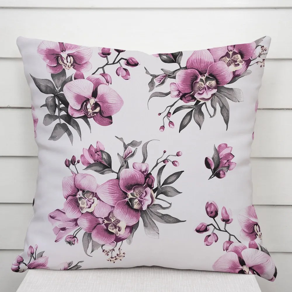 Biante Bavlnená obliečka na vankúš Sandra SA-623 Lila orchidey na bielom 50 x 70 cm
