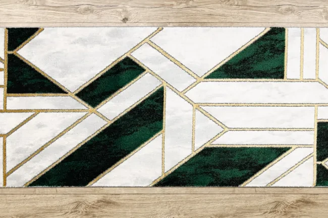 Behúň EMERALD exkluzívny 1015 glamour, marmur, geometrický zelený/zlatý