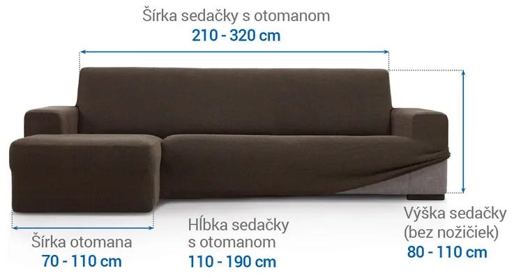 Super strečové poťahy HARMONIA tabaková sedačka s otomanom vľavo (š. 210 - 320 cm)