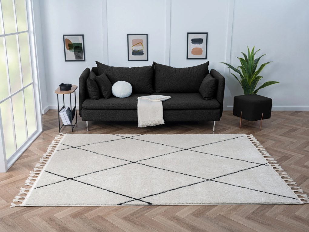 My Flair, Kusový koberec Moroccan Charm weiß, 140x200, čiernobiela, obývacia izba