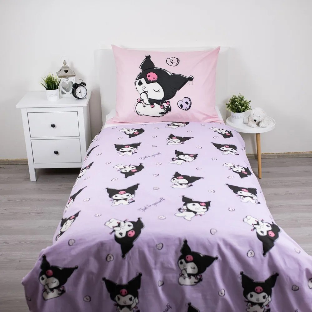 Ružová bavlnená detská obliečka na jednolôžko 140x200 cm Hello Kitty "Kuromi" – Jerry Fabrics