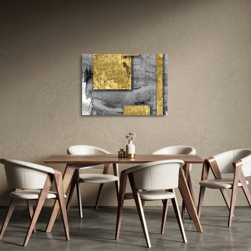 Sklenený obraz - Zlaté štvorce N⁰2 (70x50 cm)