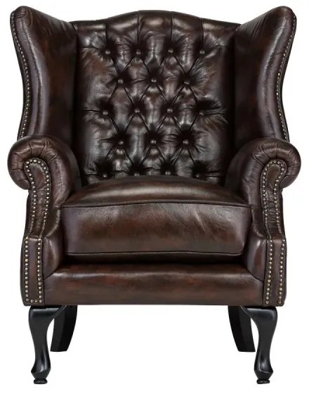 furniture-nabytek.cz - Kreslo ušák Chesterfield Pittsfield z pravej kože, hnedé – 89×79×104 cm