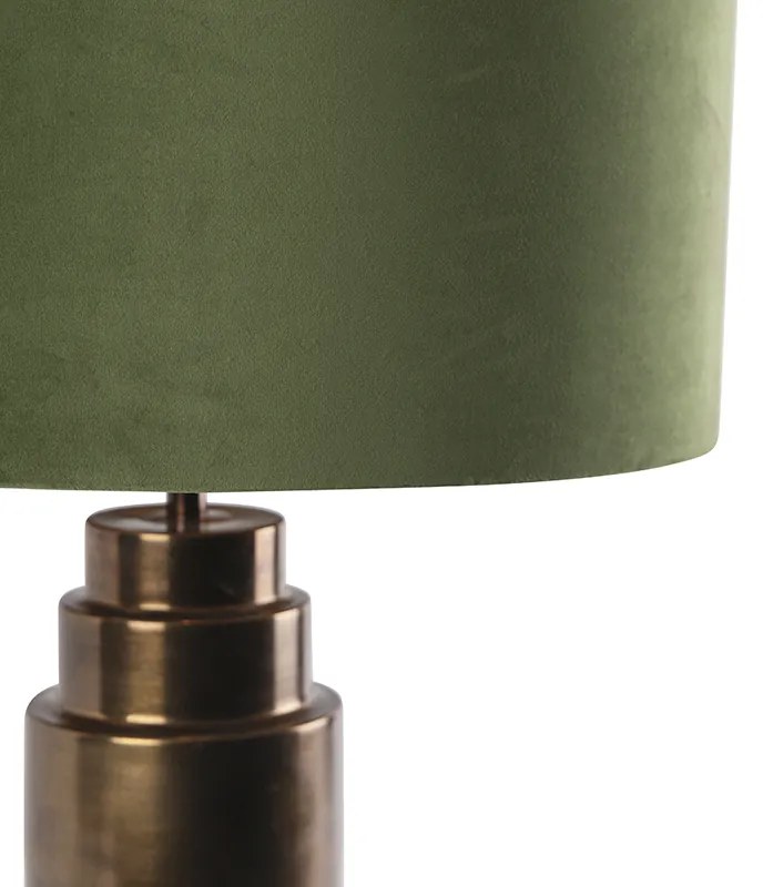 Art Deco stolná lampa bronzová s tienidlom z velúru zelená so zlatom 50 cm - Bruut