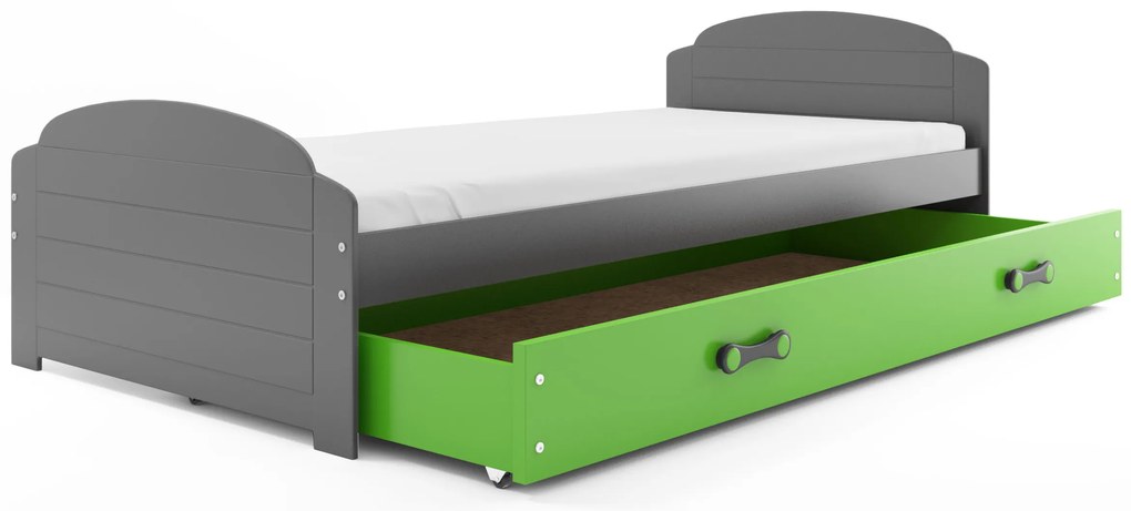 Interbeds Jednolôžková posteľ Lili2 Grafit pre teenagerov 200x90 s matracom a šuplíkom - zelená