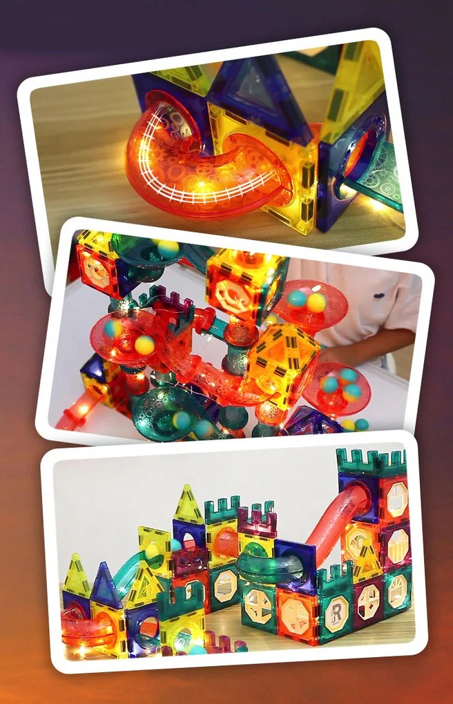 MULTISTORE Magnetické tehličky guľôčková dráha LED stavebné bloky culodrome 166 prvkov