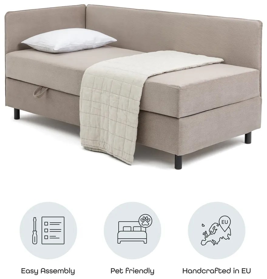 Čalúnená jednolôžková posteľ taupe s úložným priestorom s matracom 90x200 cm Avela – Bonami Selection