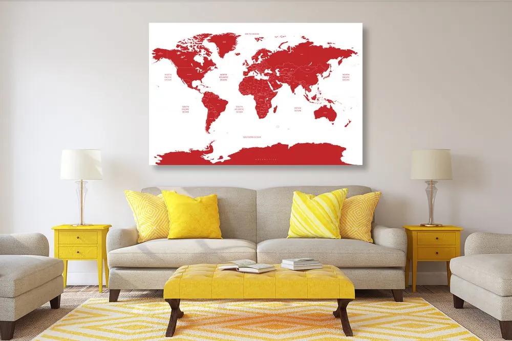 Obraz podrobná mapa sveta v červenej farbe
