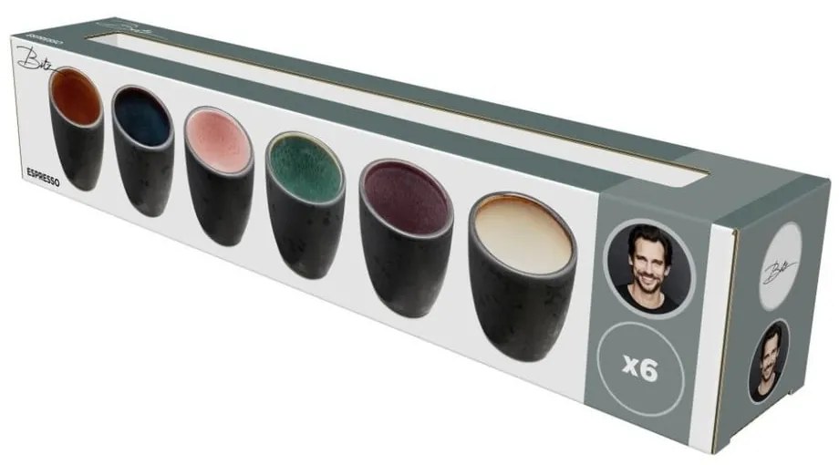 Súprava 6 čiernych hrnkčekov bez ucha na espresso Bitz Mensa