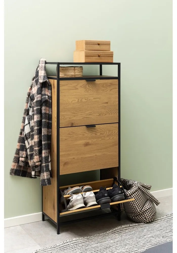 Výklopná skrinka na topánky v dekore duba v prírodnej farbe Seaford - Actona