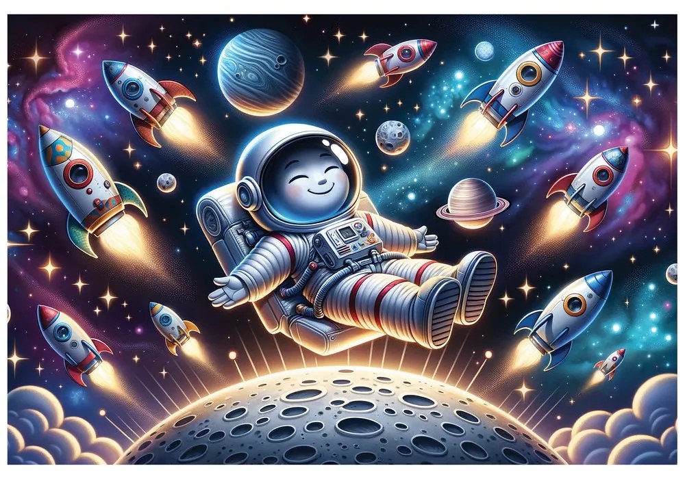 Fototapeta veselý astronaut medzi raketami