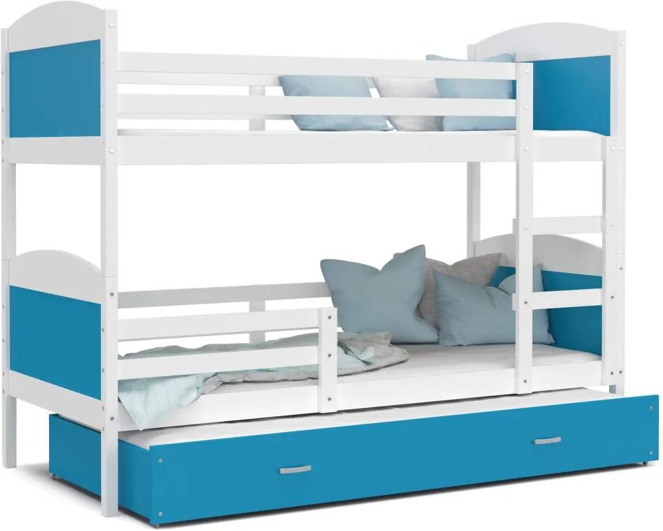 GL Poschodová posteľ Matúš 3 grafit MDF s prístelkou 190x80 Farba: Modrá