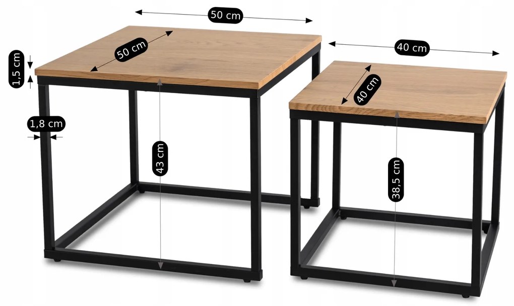 PROXIMA.store - Loftový set konferenčných stolíkov TEVET FARBA: čierna, FARBA NÔH: čierna