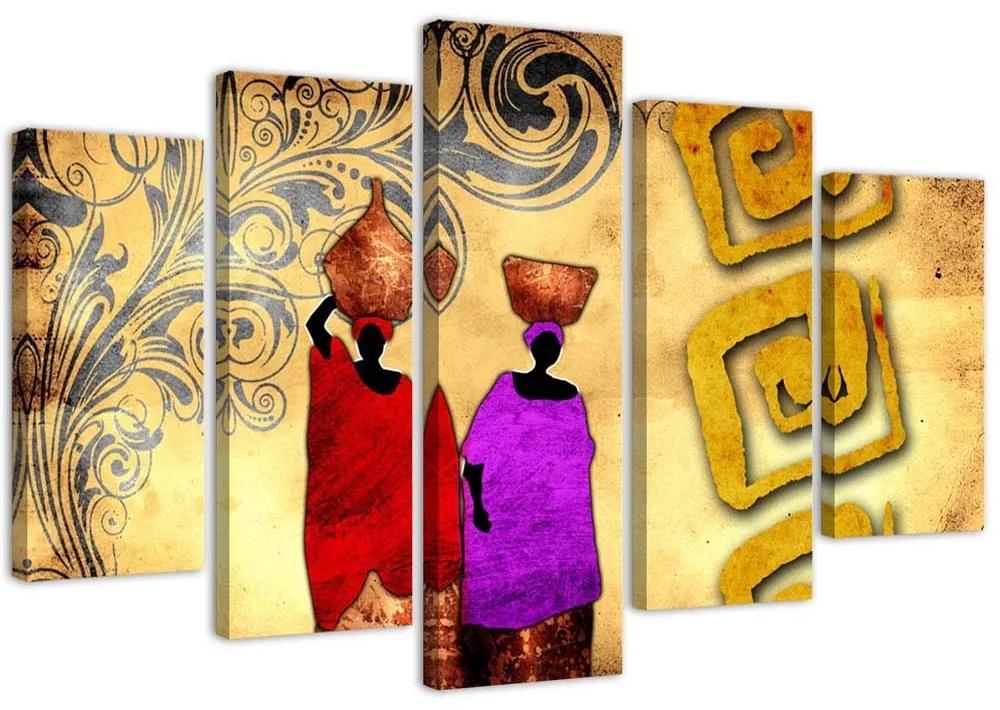 Obraz na plátně pětidílný Malování Afrika Barevné ženy - 200x100 cm