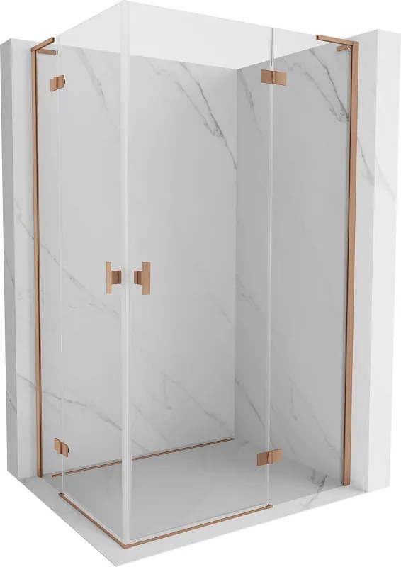 Mexen Mist-H L Duo, 2-krídlový sprchový kút 90 x 95 cm, číre sklo, medený matný profil, 8A5L-090L-095P-65-00