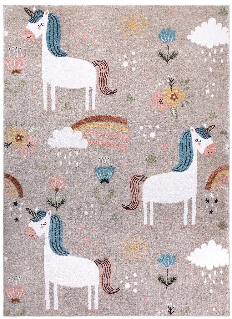 Detský kusový koberec Fun Unicorn with rainbow beige, 80x150, béžová, detská izba, Dywany Łuszczów