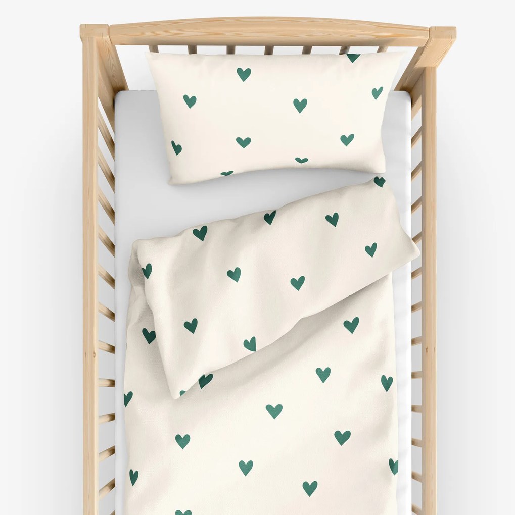 Goldea detské bavlnené obliečky do postieľky - srdiečka na slonovej kosti 90 x 120 a 40 x 60 cm