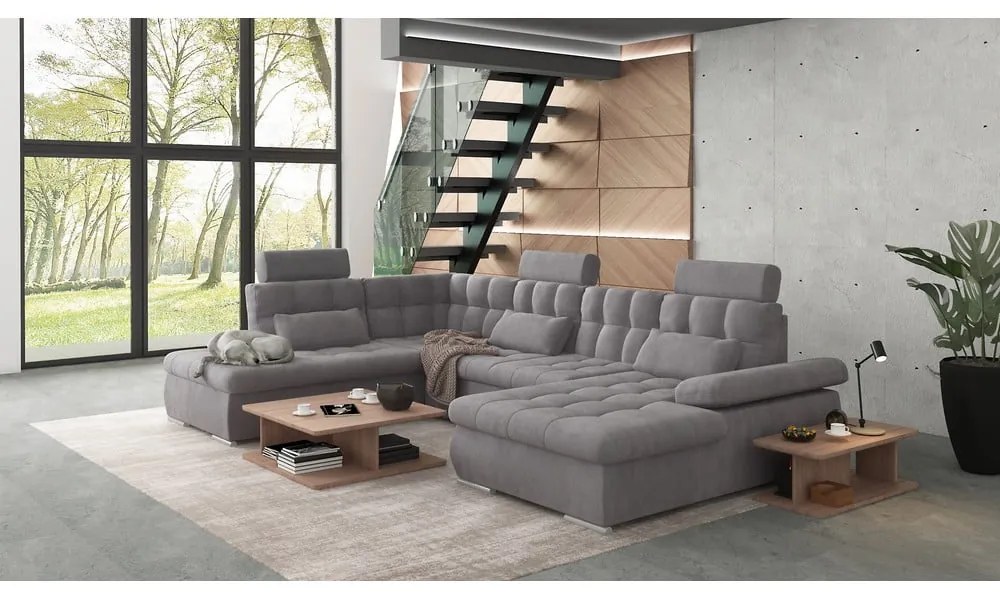 Sivá rozkladacia/s úložným priestorom rohová pohovka (ľavý roh/do "U") Merkur – Ropez