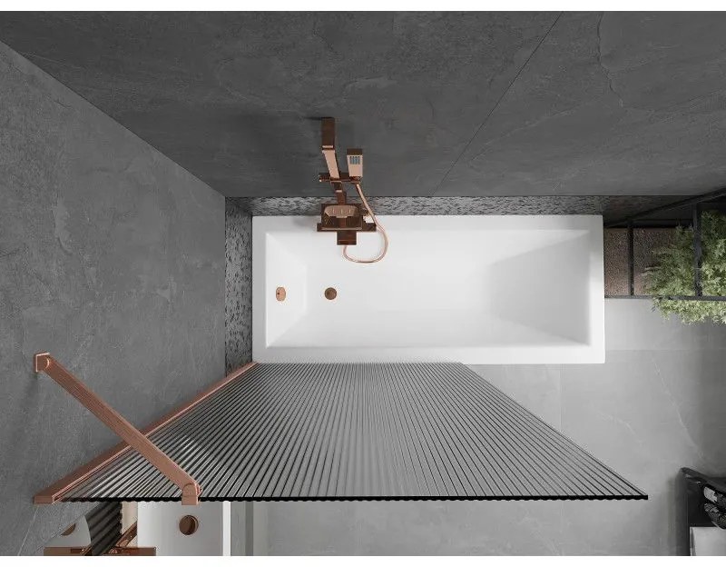 Mexen Next, 1-krídlová vaňová zástena 100 x 150 cm, 6mm sklo Ribs, medená matná, 895-100-000-00-09-65