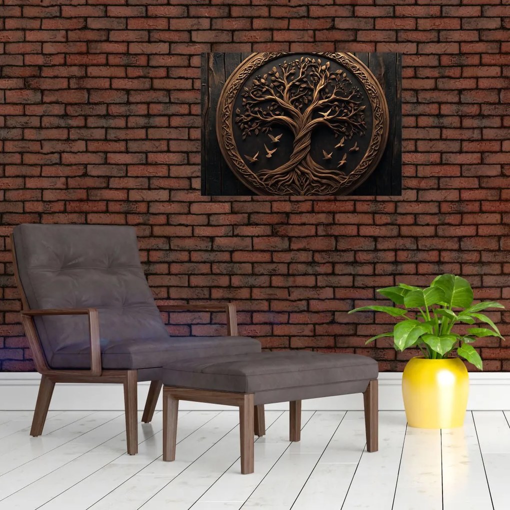 Sklenený obraz – Drevený strom života (70x50 cm)
