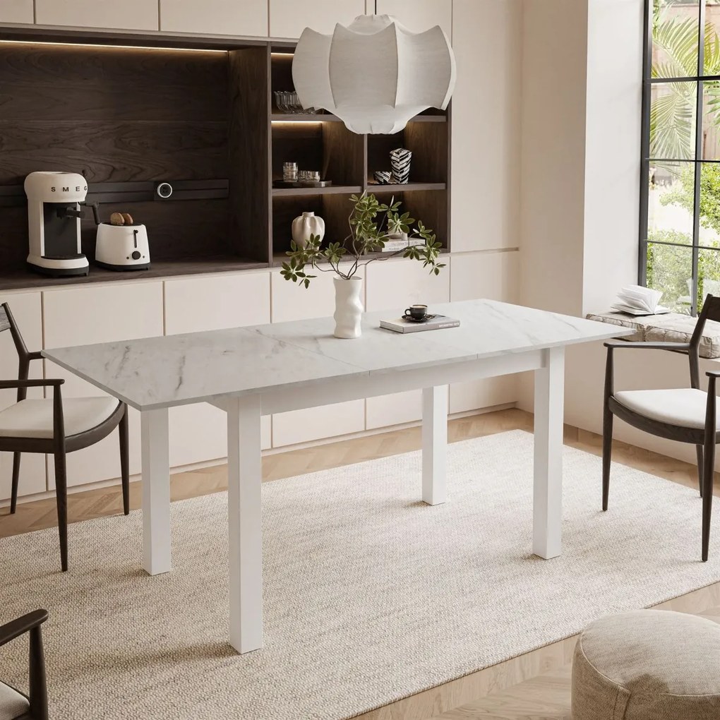 ROZKLADACÍ JEDÁLENSKÝ STÔL DANILO MRAMOR LEVANTO + BIELE NOHY 140 / 195 cm