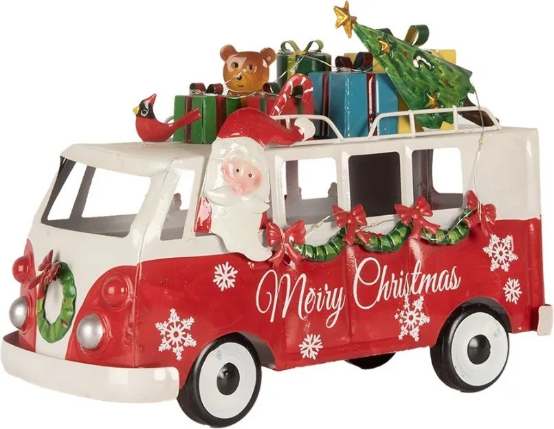 Vianočná kovová dekorácia Santa v aute a ľad svetielkami - 31*15*21 cm / 2*AA
