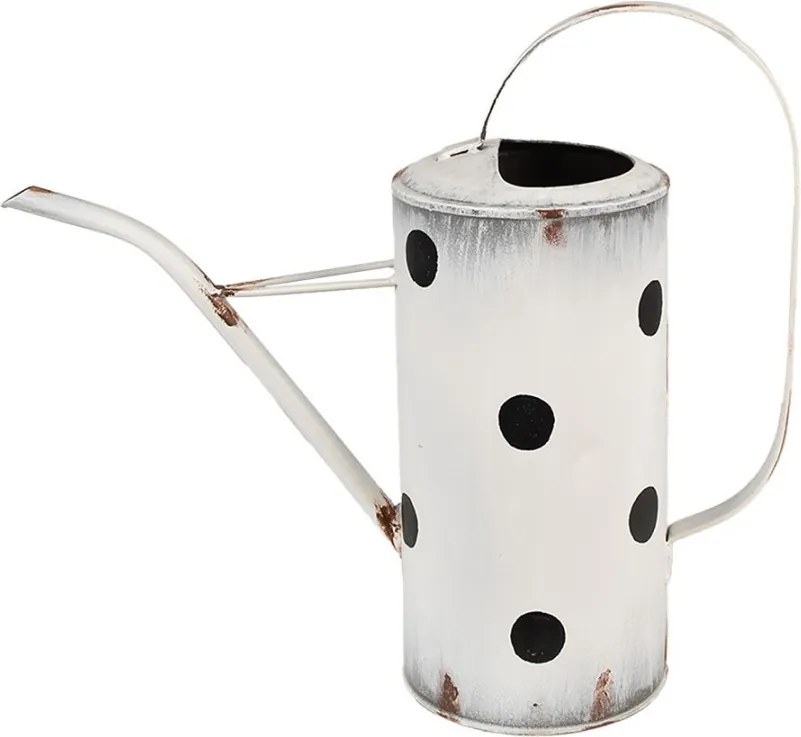 Biela antik dekoratívna plechová kanva s bodkami - 36*13*32 cm