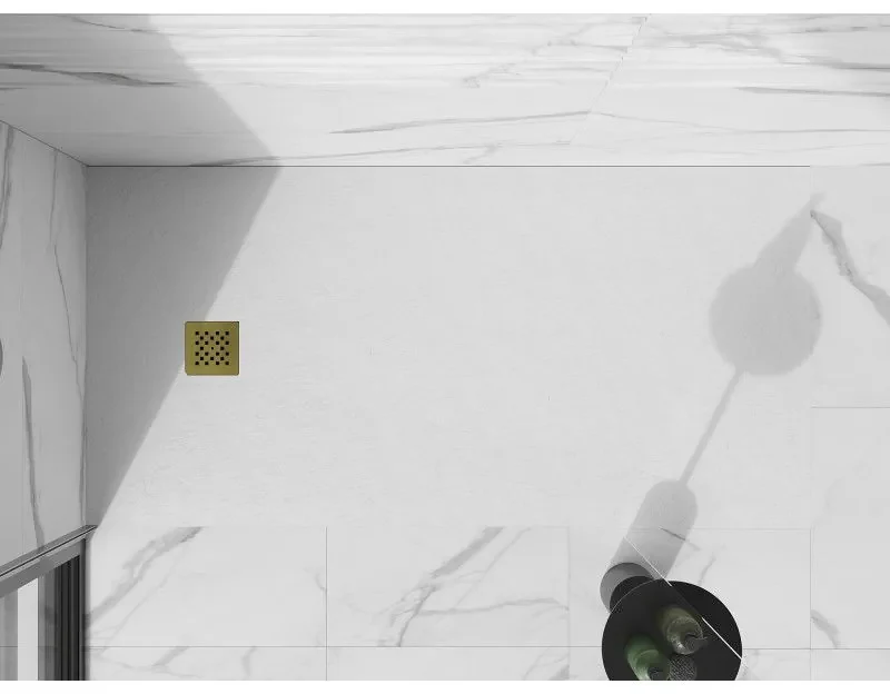 Mexen Stone+, obdĺžniková vanička z minerálneho kompozitu 200 x 90 cm, biela, zlatá lesklá krytka, 44109020-G