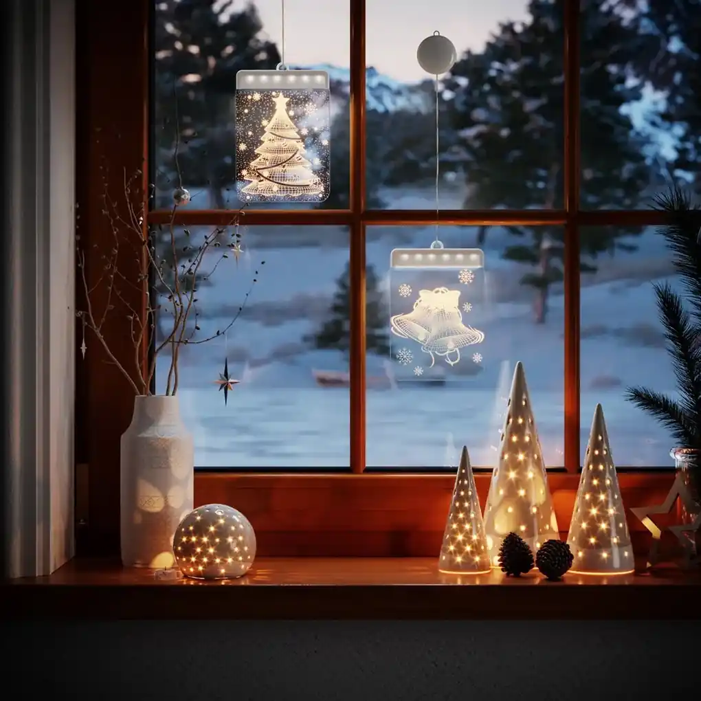 LED svetelná ozdoba na okno CHRISTMAS TREE biela | BIANO
