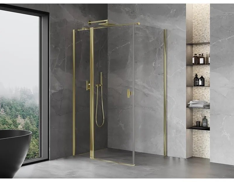 Mexen Mist T, sprchový kút s krídlovými dverami, 70 x 110 cm, 8mm číre sklo, zlatý lesklý profil, 8A4T-110-070-50-00