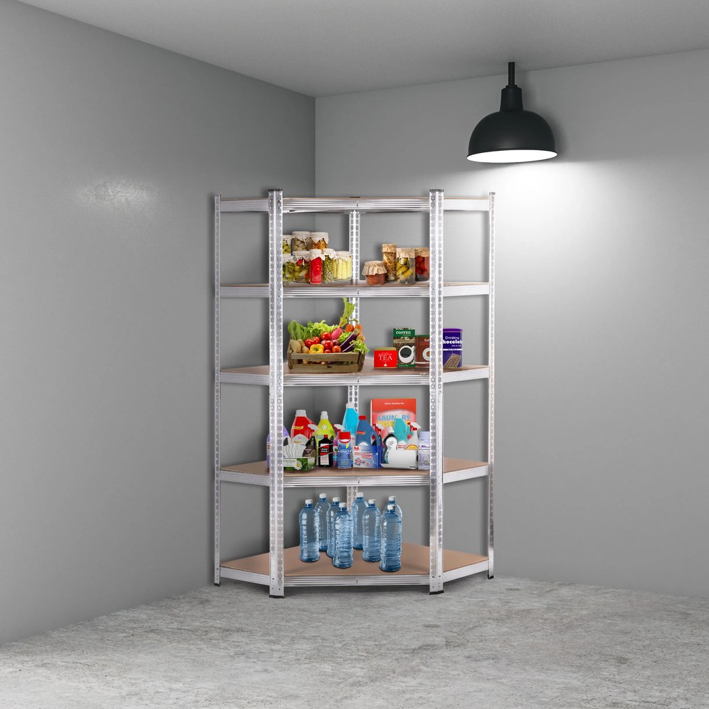 Rohový úložný regál 180x90x40 cm, 5 políc, nosnosť 875 kg, ModernHome