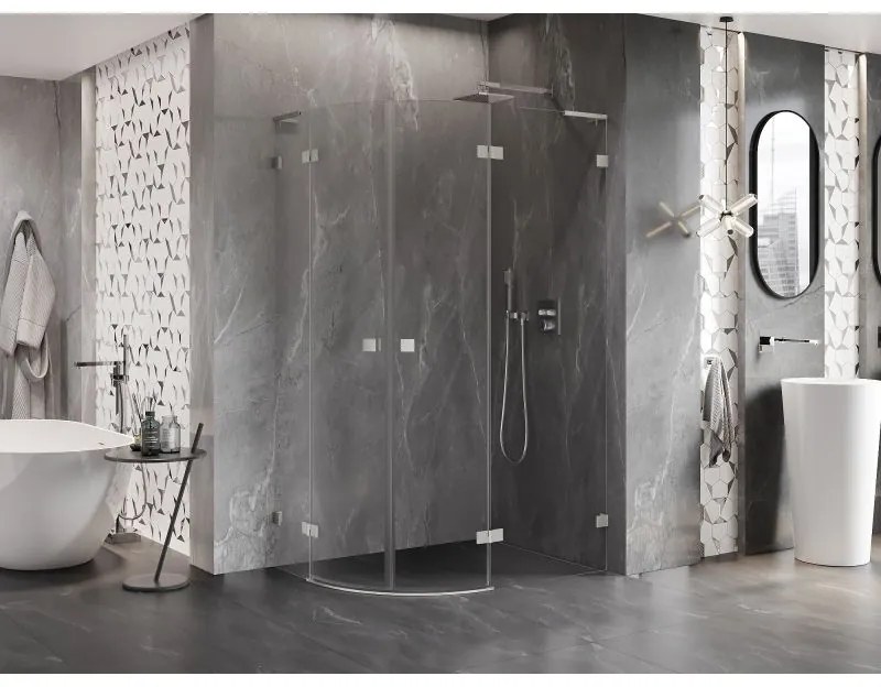 Mexen Lunar, L pravý polkruhový sprchový kút 90 x 70 cm, 8mm číre sklo, oceľový profil, 833L-090P-070L-97-00