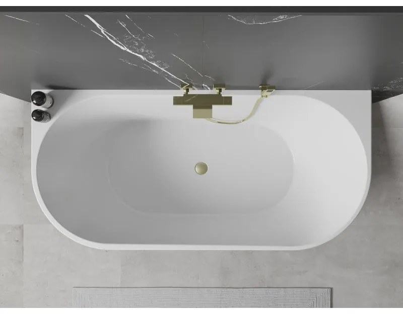 Mexen Oval, voľne stojaca nástenná vaňa 170 x 80 cm, biela, zlatý matný prepad, 52671708000-55
