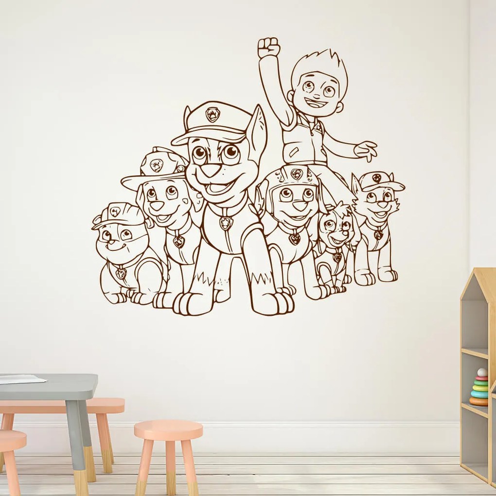 Veselá Stena Samolepka na stenu na stenu Ryder a Labková patrola Farba: béžová, Veľkosť: 100 x 88 cm