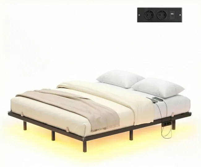 Kovová manželská posteľ s LED podsvietením 160x200 cm RMBB35175B101