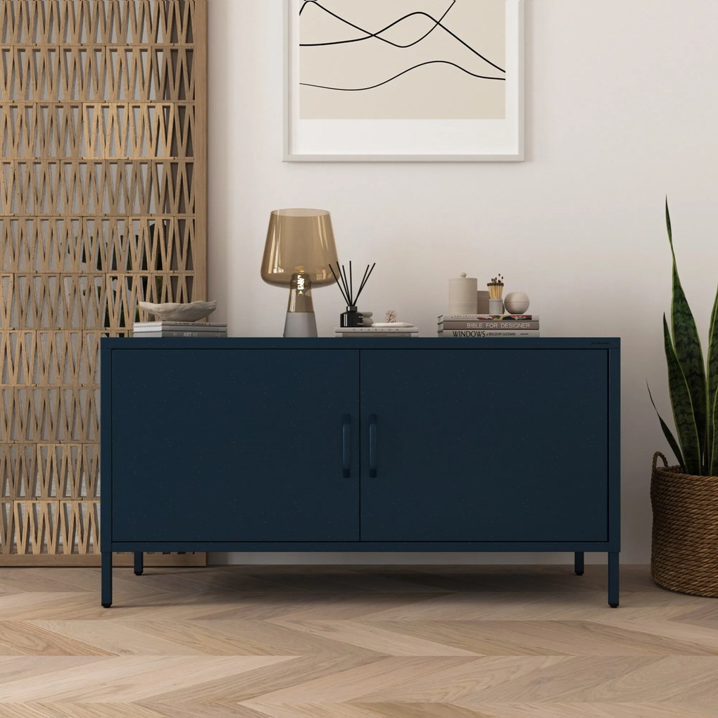 TV skrinka kovová na nožičkách tmavomodrá, 1150x595x400 mm: ROSA Modern