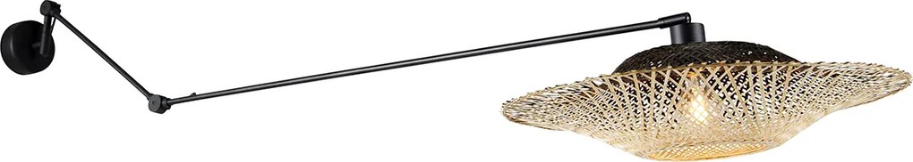 Nástenná lampa čierna s ratanovým tienidlom 50 cm nastaviteľná - Blitz