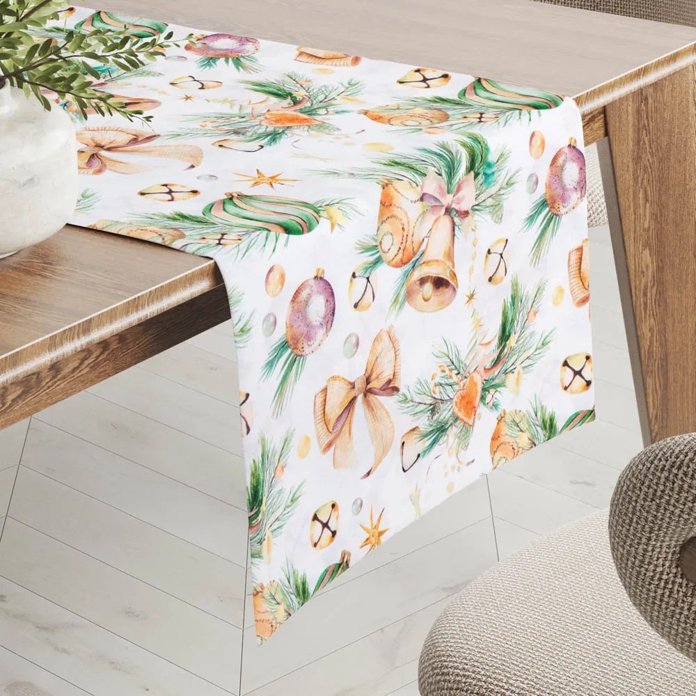 Biante Vianočný dekoračný behúň na stôl PML-039 Banky a zvončeky 20x140 cm
