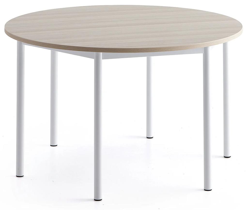 Stôl SONITUS PLUS, Ø1200x720 mm, HPL - jaseň, biela