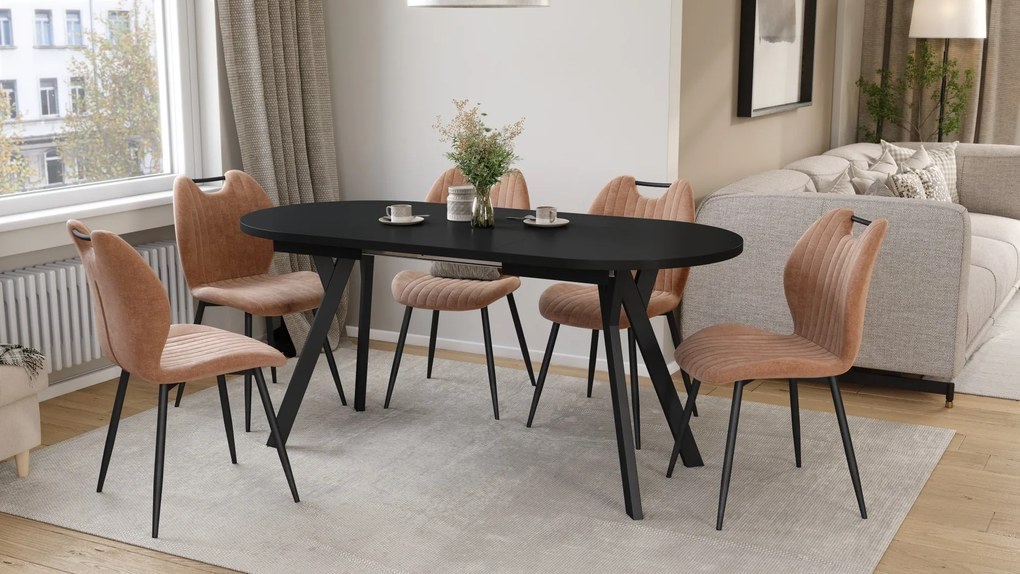 Mazzoni ALMO Čierny mat / čierne nohy - OVÁLNY ROZKLADACÍ STÔL 120-220 cm PRE 10-12 OSÔB