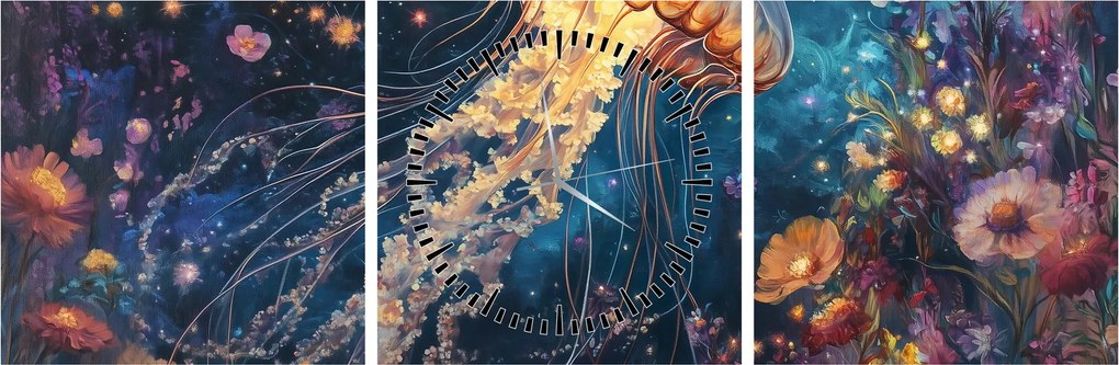 Obraz - Magická medúza (s hodinami) (90x30 cm)