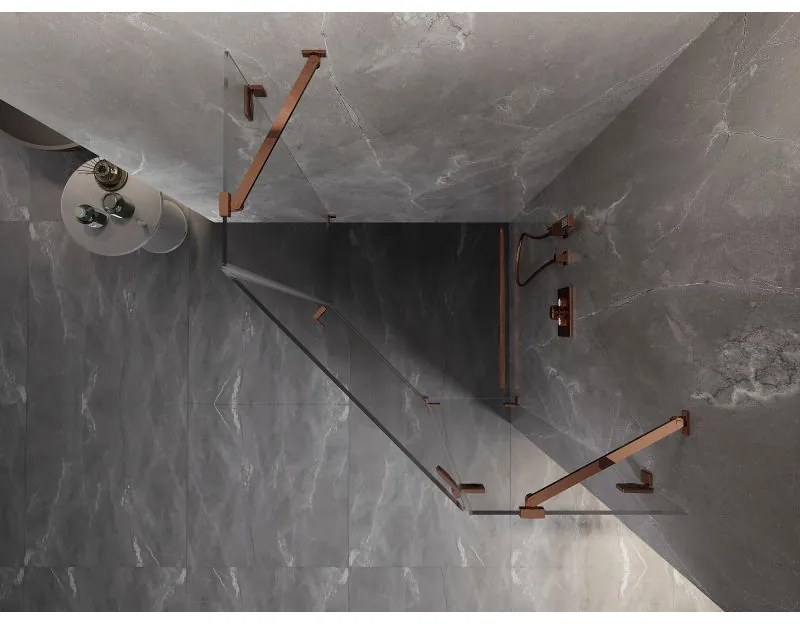 Mexen Lunar, pravý výklopný päťuholníkový sprchový kút 100 x 100 cm, 8mm číre sklo, profil ružové zlato, 831-100P-100L-60-00-P