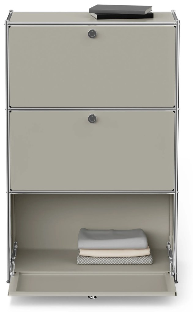 Kovová komoda »CN3« s výklopnými priečinkami, svetlošedá