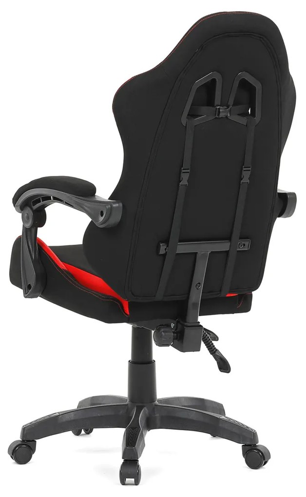Autronic - Herné kreslo, synchrónny mechanizmus, čierna a červená látka, plast. kríž - KA-R209 RED