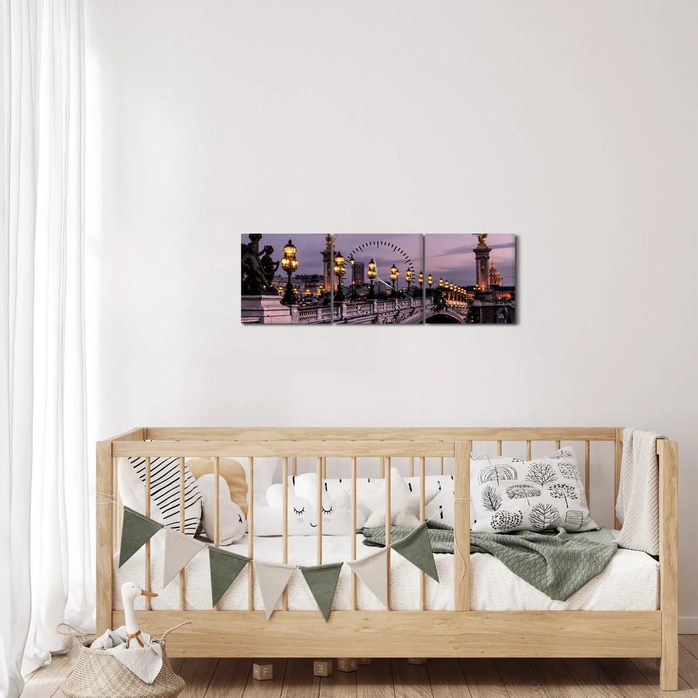 Obraz - Most Alexandra III. v Paríži (s hodinami) (90x30 cm)