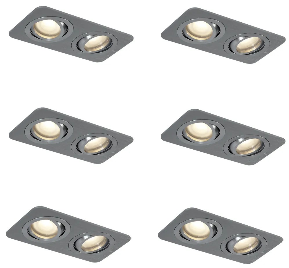 Sada 6 zaoblených zapustených bodových svetiel Gunmetal GU10 50 mm nastaviteľné IP44 2-svetlá - Alberto