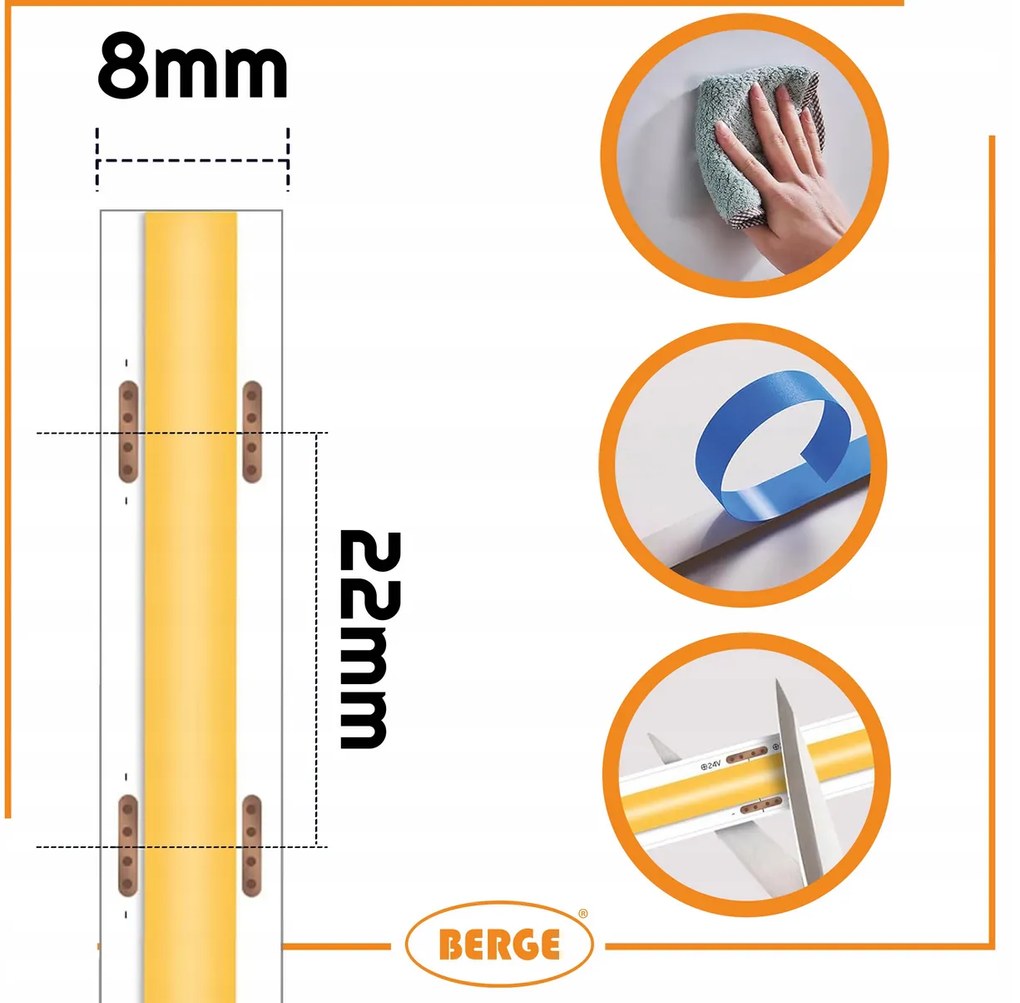 BERGE LED pásik COB Neon 12V - 528D - 15W/m - IP20 - 5m - 1650lm - teplá farba