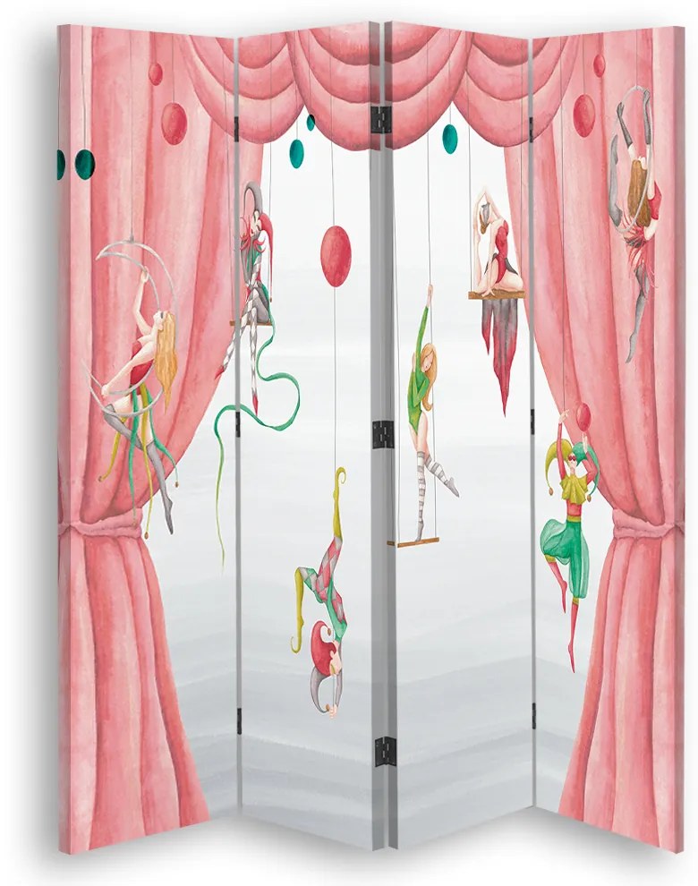 Gario Paraván Cirkusoví akrobati a ružový záves Rozmery: 110 x 170 cm, Prevedenie: Otočný paraván 360°