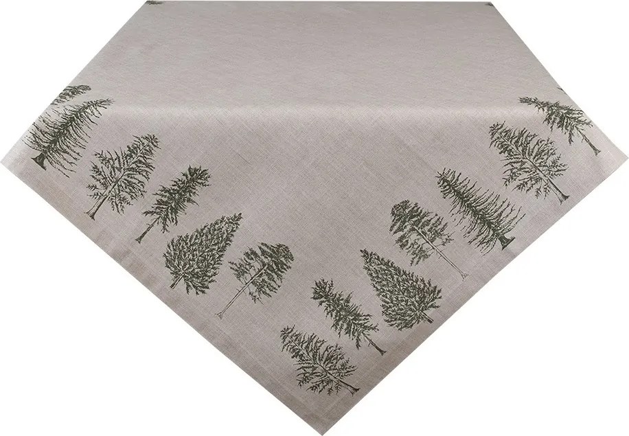 Béžový bavlnený obrus so stromčekmi Natural Pine Trees - 100*100 cm