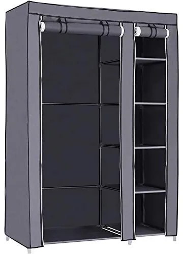 Látková skriňa, 1 závesná tyč, 6 políc, 175x110x45cm